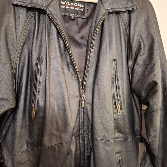 A Wilson's Women's  Leather Coat Removable Thinsulate Lining Long Line Size M - Picture 4 of 12